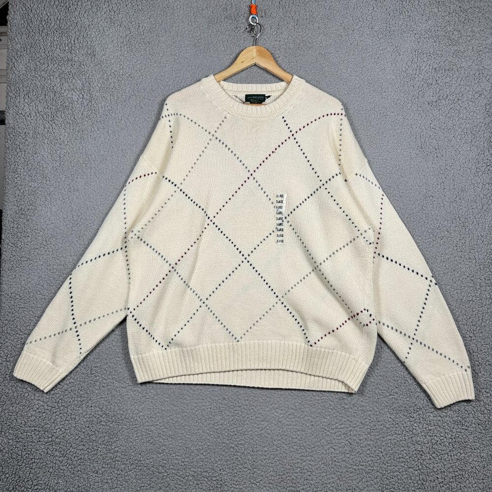 Dockers Recode Sweater Mens Size XL Ivory Argyle Chunky Vintage Fisherman NWT